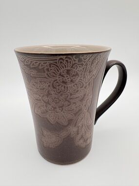 Denby England Brown Stoneware Mug Embossed Floral Flared Matte